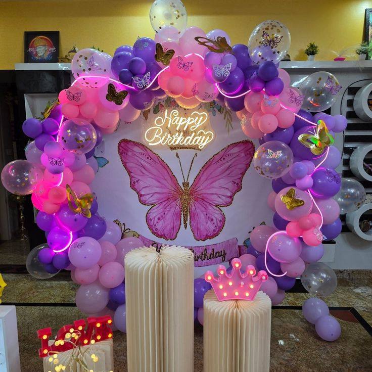 Pink gold white balloon arch decoration for birthday party