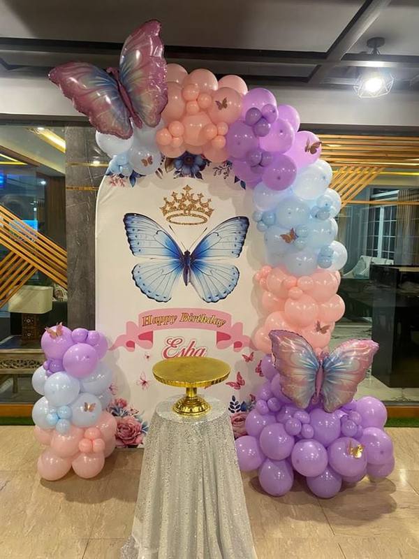 Premium pink purple butterfly birthday balloon decoration in Pune